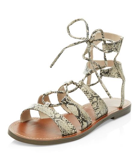 Black Snakeskin Print Ghillie Sandals | New Look
