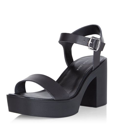 Black Chunky Heeled Sandals | New Look