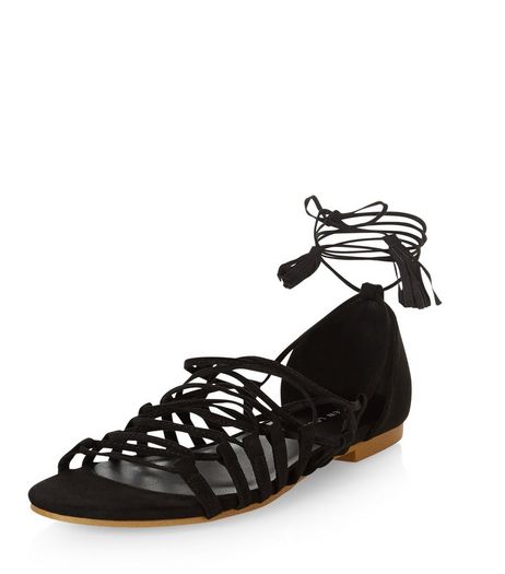 Black Suedette Ghillie Sandals | New Look