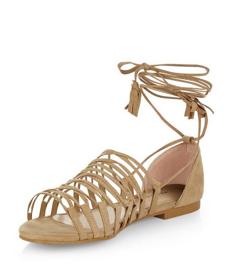 Camel Suedette Ghillie Sandals | New Look