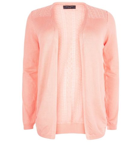 Curves Coral Lace Panel Cardigan | New Look