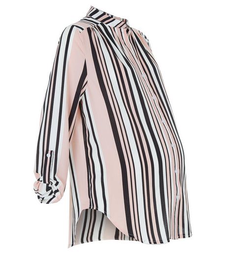 Maternity Pink Stripe Roll Sleeve Shirt | New Look