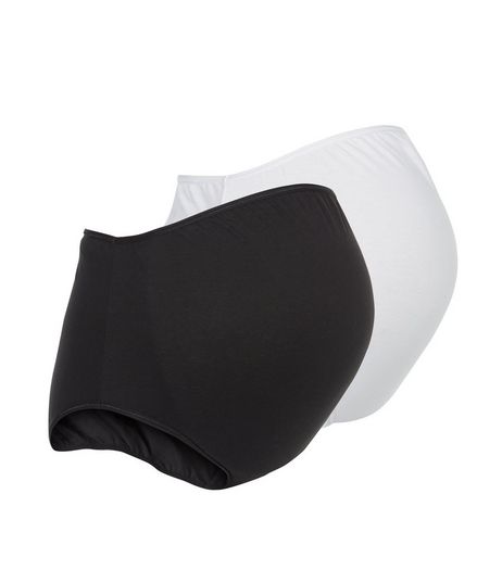 Maternity 2 Pack Black and White Over Bump Briefs | New Look