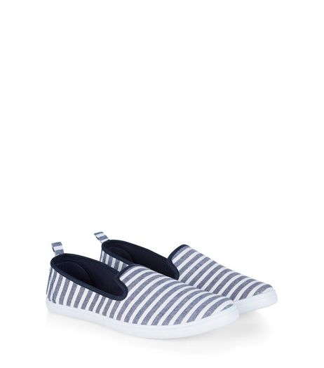 Blue Stripe Contrast Slip On Plimsolls | New Look