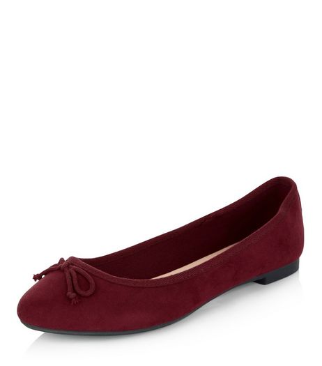 Burgundy Suedette Ballet Pumps | New Look