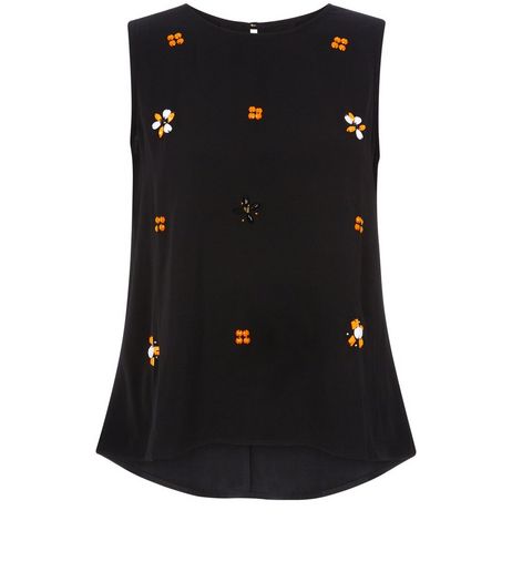 Jumpo Black Beaded Flower Top | New Look