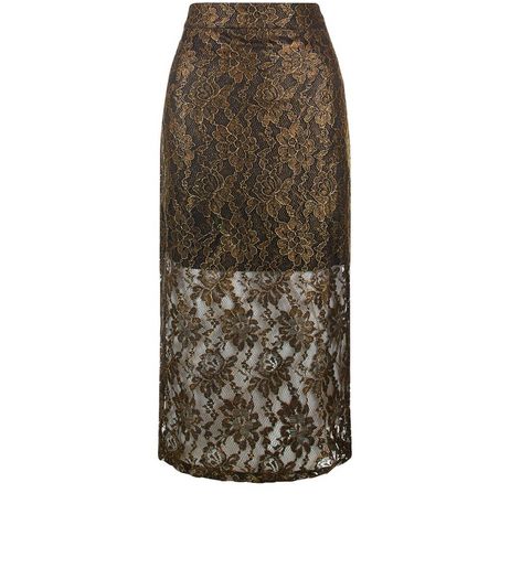 Jumpo Gold Lace Pencil Skirt | New Look