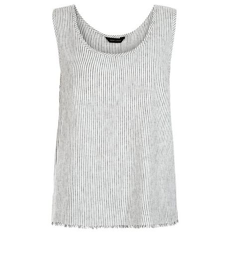 White Linen Stripe Fray Hem Sleeveless Top | New Look