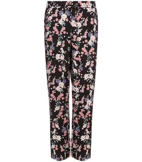 Black Floral Print Wide Leg Trousers | New Look