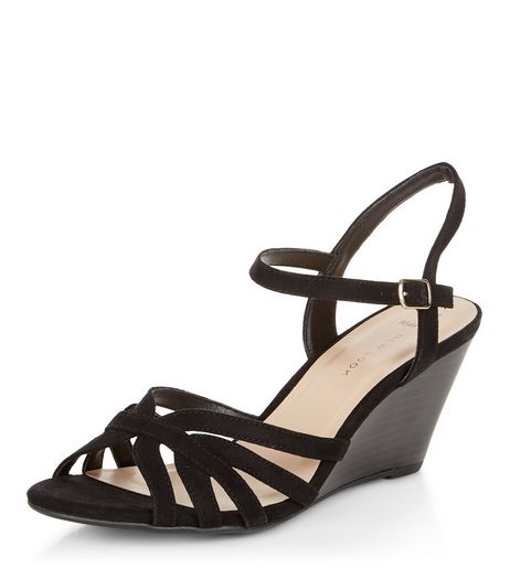 Wide Fit Black Suedette Ankle Strap Wedges | New Look