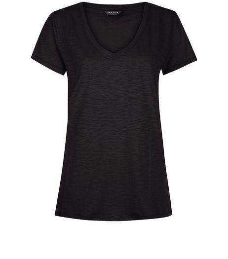Black V Neck Raw Trim T-Shirt | New Look