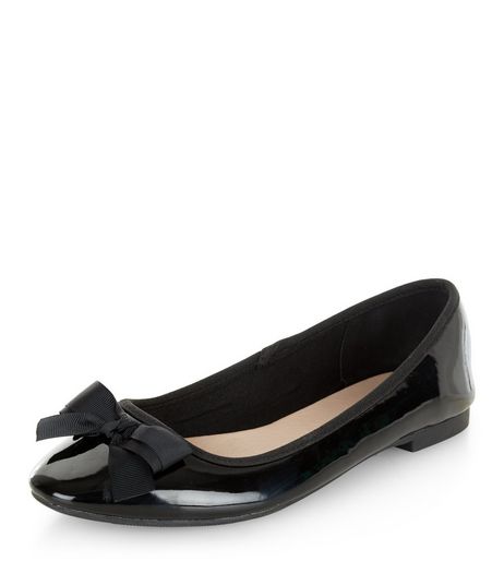 Wide Fit Black Patent Ballet Pumps | New Look