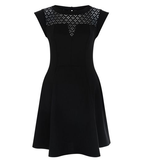 Black Lace Panel Skater Dress | New Look