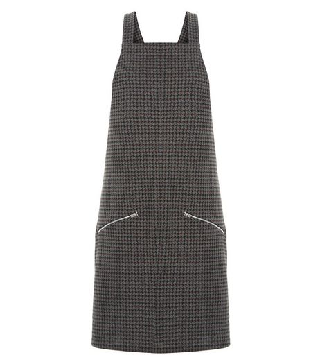 Brown Houndstooth Zip Pocket Pinafore Dress | New Look