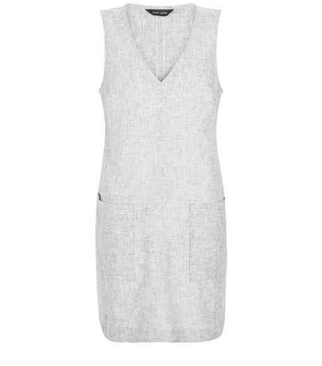 Mid Grey Linen V Neck Tunic Dress | New Look