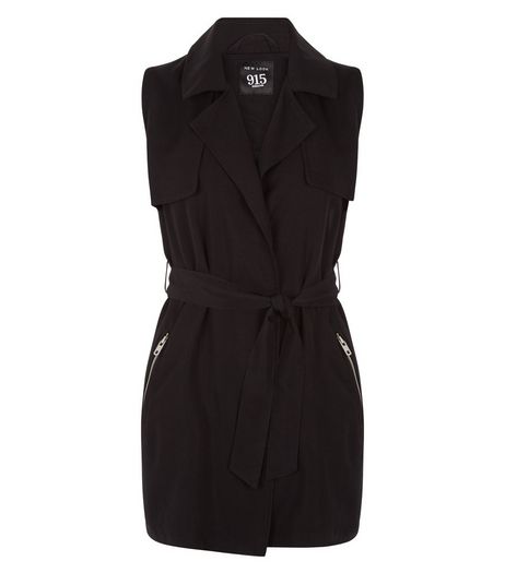 Teens Black Belted Sleeveless Trench Coat | New Look