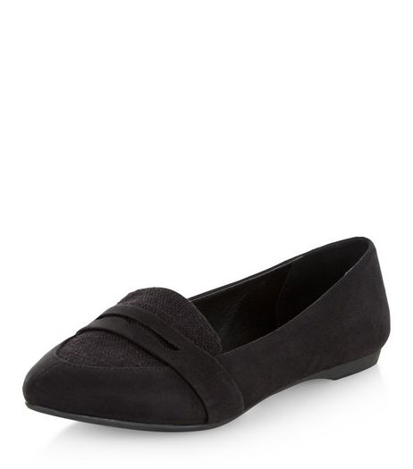 Wide Fit Black Woven Canvas Panel Pointed Pumps | New Look