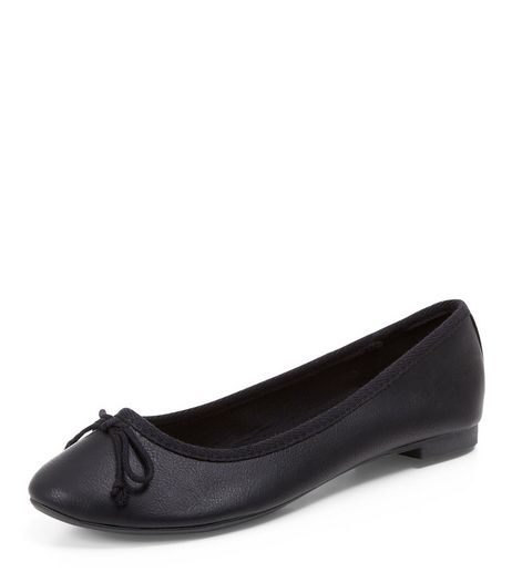 Black Leather-Look Ballet Pumps | New Look