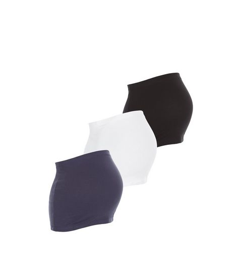 Maternity 3 Pack Black White and Blue Bump Bands | New Look