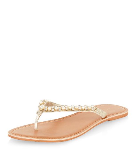 Gold Pearl Embellished Sandals | New Look