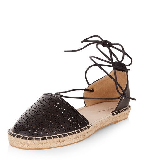 Black Laser Cut Out Ghillie Espadrilles | New Look