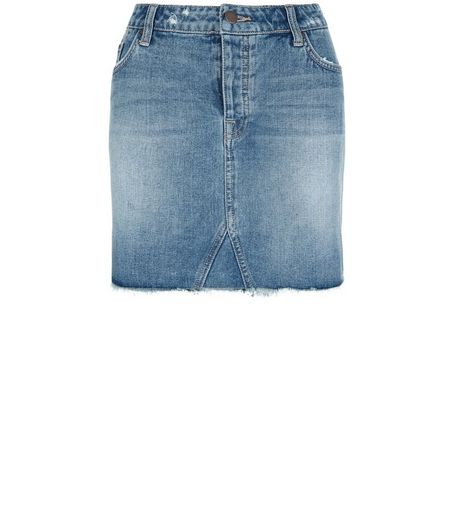 Blue Fray Hem Denim Skirt | New Look