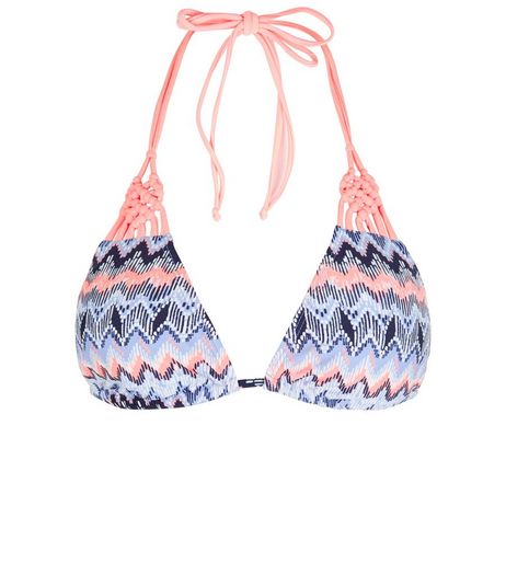 Pink Zig Zag Print Knotted Bikini Top | New Look