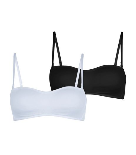 Teens 2 Pack Black and White Strapless Bandeau Bras | New Look