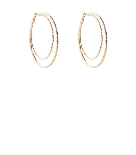 Gold Textured Double Hoop Earrings | New Look