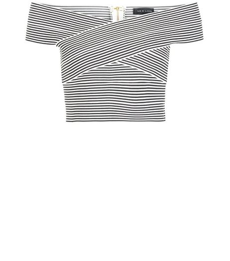 Black Stripe Bandage Bardot Neck Crop Top | New Look