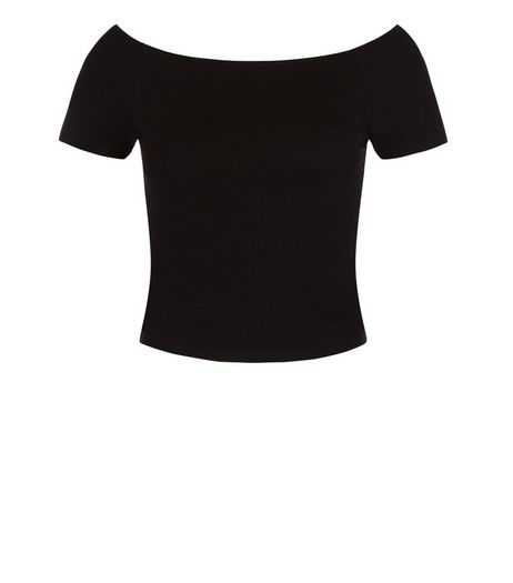 Teens Black Bardot Neck Short Sleeve Top | New Look