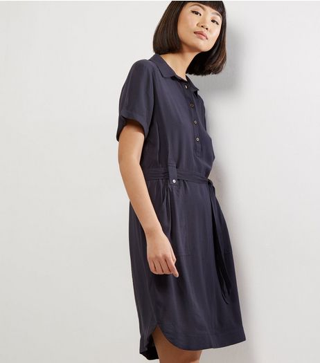 Navy Cross Hatch Short Sleeve Shirt Dress | New Look