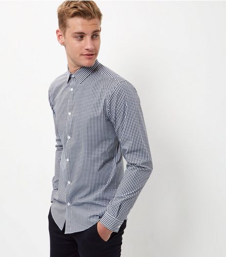 Navy Gingham Check Long Sleeve Shirt | New Look