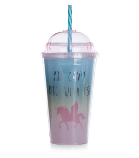 Multicoloured Unicorn Slogan Cup With Straw | New Look