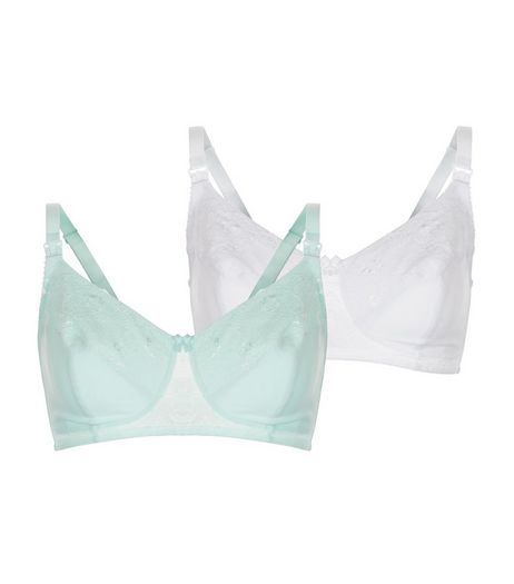 Maternity 2 Pack Mint Green and White Nursing Bras | New Look