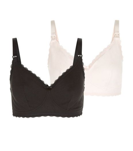 Maternity 2 Pack Black and Shell Pink Nursing Bras | New Look