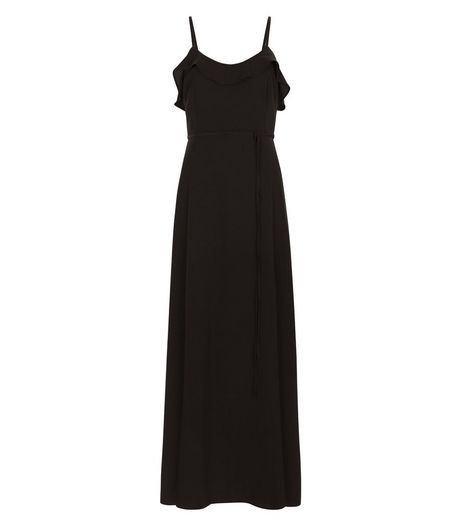 Black Frill Trim Tie Waist Maxi Dress | New Look