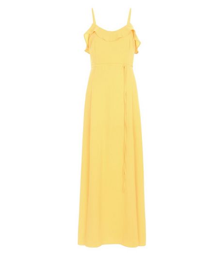Yellow Frill Trim Tie Waist Maxi Dress | New Look
