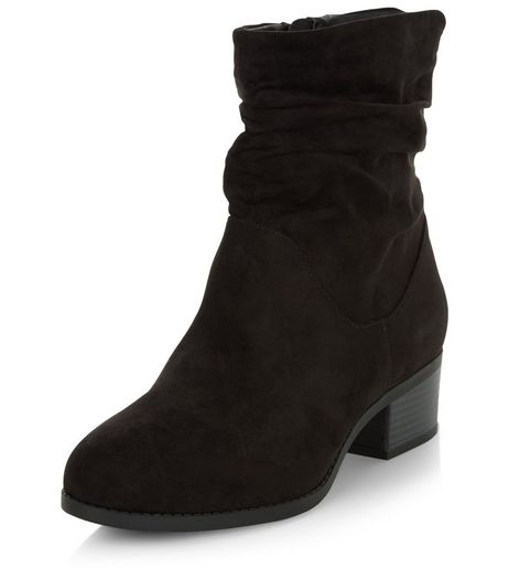 Wide Fit Black Suedette Ruched Boots | New Look
