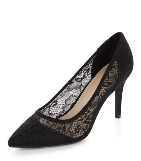 Wide Fit Black Lace Pointed Heels | New Look