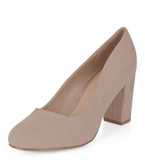 Wide Fit Light Brown Suedette Block Heel Court Shoes | New Look