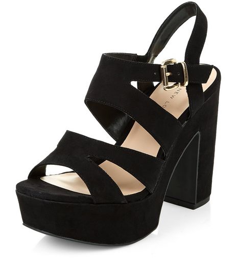 Wide Fit Black Strappy Platform Heels | New Look