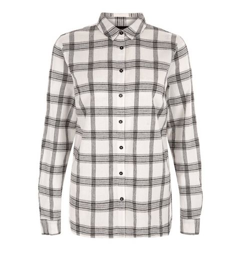 White Grid Check Split Side Long Sleeve Shirt | New Look