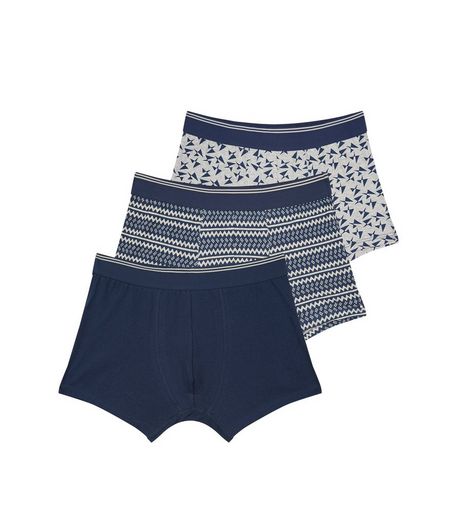 3 Pack Navy Geo Print Trunks | New Look