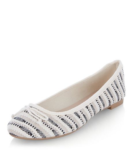 Black Woven Stripe Ballet Pumps | New Look