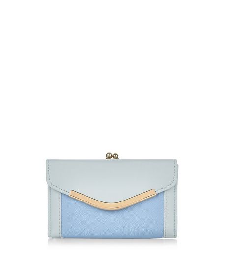 Blue Colour Block V Flap Purse | New Look