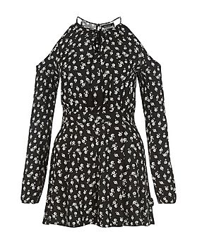 Black Floral Print Cold Shoulder Long Sleeve Playsuit | New Look