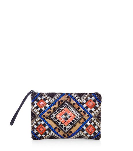 Black Leopard Print Beaded Zip Top Coin Purse | New Look