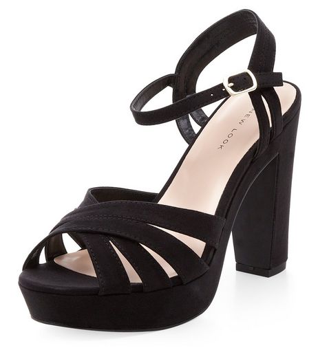 Black Suedette Cross Strap Platform Heels | New Look