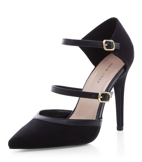 Black Suedette Strappy Front Pointed Heels | New Look